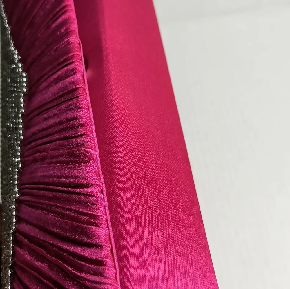 Satin Clutch Bag Faux Rhinestone Plaited Hot Pink Metal Strap Cocktail Party